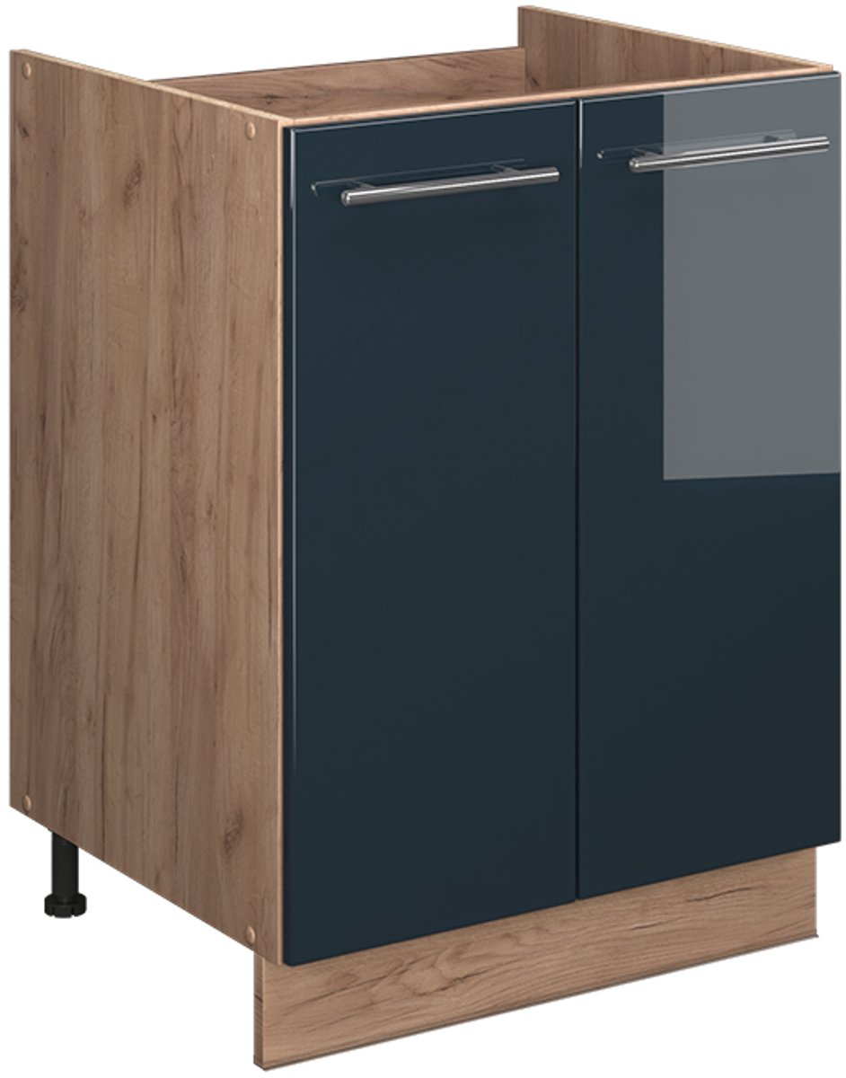 Vicco Wastafelkast Fame-Line, Donkerblauw hoogglans/Goudkleurig Eiken, 60 cm