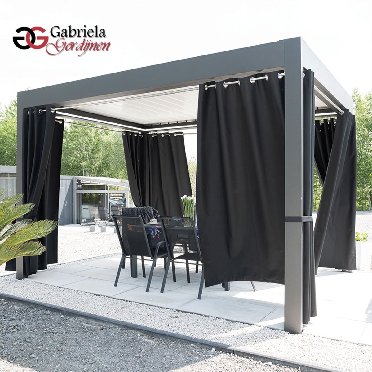 Buitengordijnen - set van 2 - Waterdicht - 2 x 140cm Breed x 240 cm hoog - Tuin - Pergola - Overkapping - Buiten gordijnen - Schaduwgordijn - paviljoens - Outdoor gordijnen - Gabriela-Gordijnen nl
