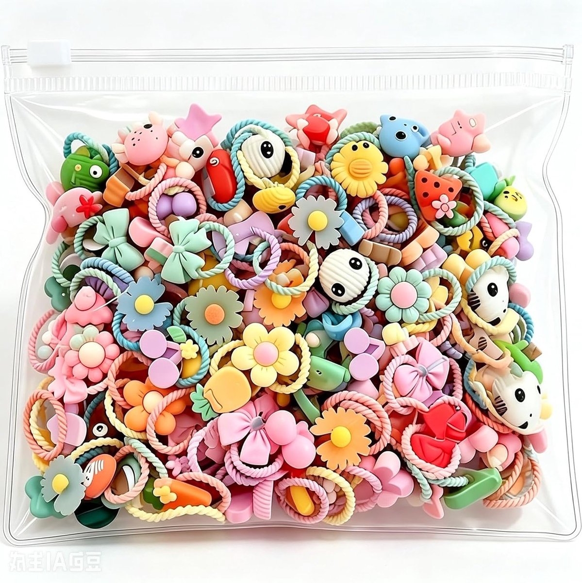 Kleurrijke haarelastiekjes voor meisjes - 100 stuks schattige elastiekjes met dieren- en bloemenmotieven, ideale haaraccessoires voor kinderen en feestjes