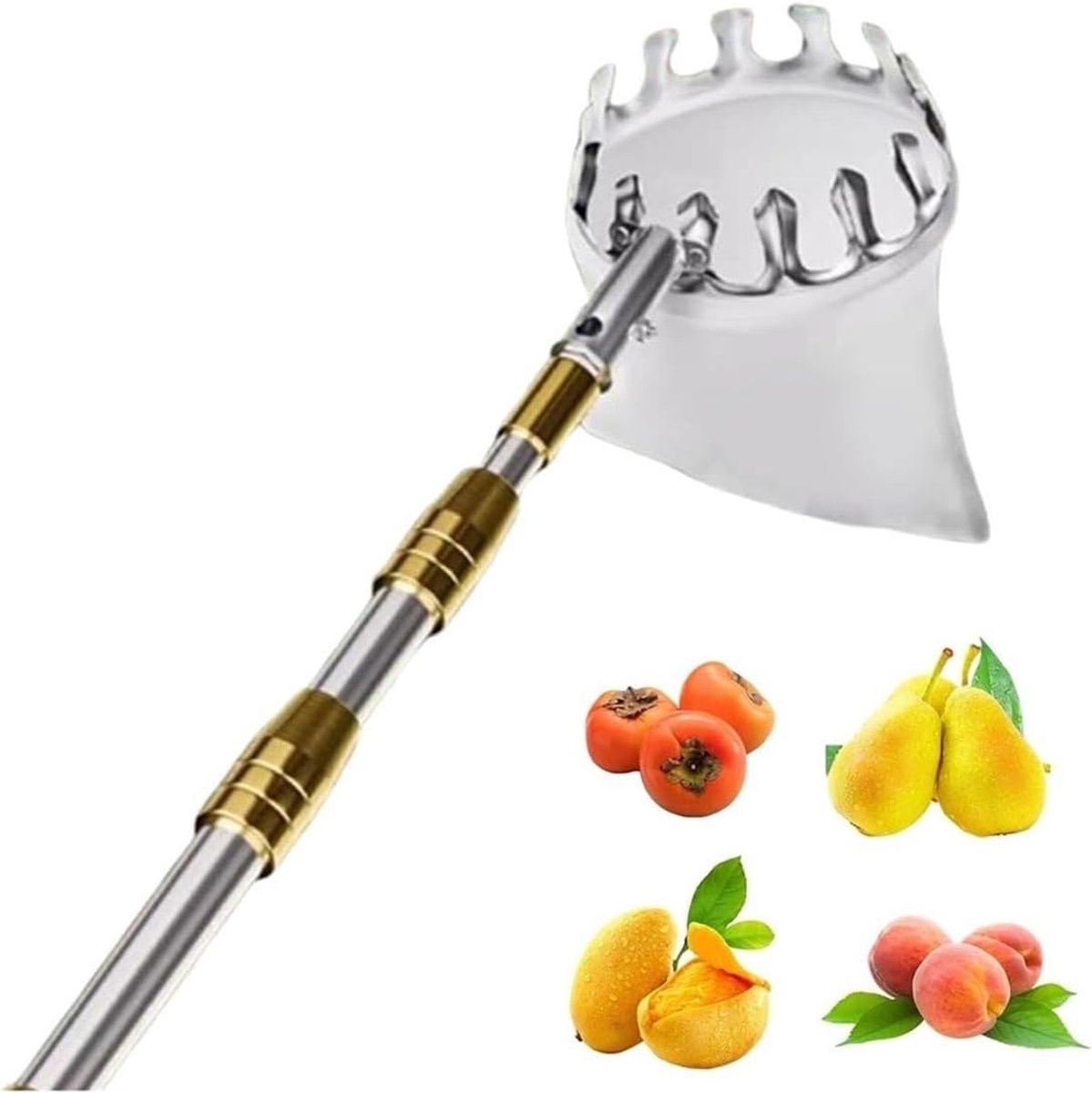 Fruitplukstok - Telescopische grijper - Fruit oogsten - Roestvrij staal - 2.1 meter - Zilverkleurig