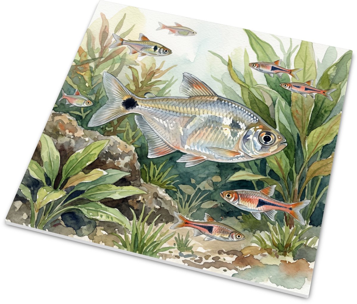 Tegeltje met vlekvinzalm illustratie - aquarel aquarium wanddecoratie
