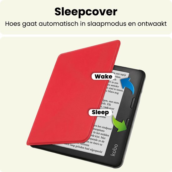 Hoes Geschikt voor Kobo Libra 2 - E-reader Hoesje Bescherm Hoesje Case Sleep Cover - Hoes Geschikt voor Kobo Libra 2 Hoesje - Rood — afbeelding 3