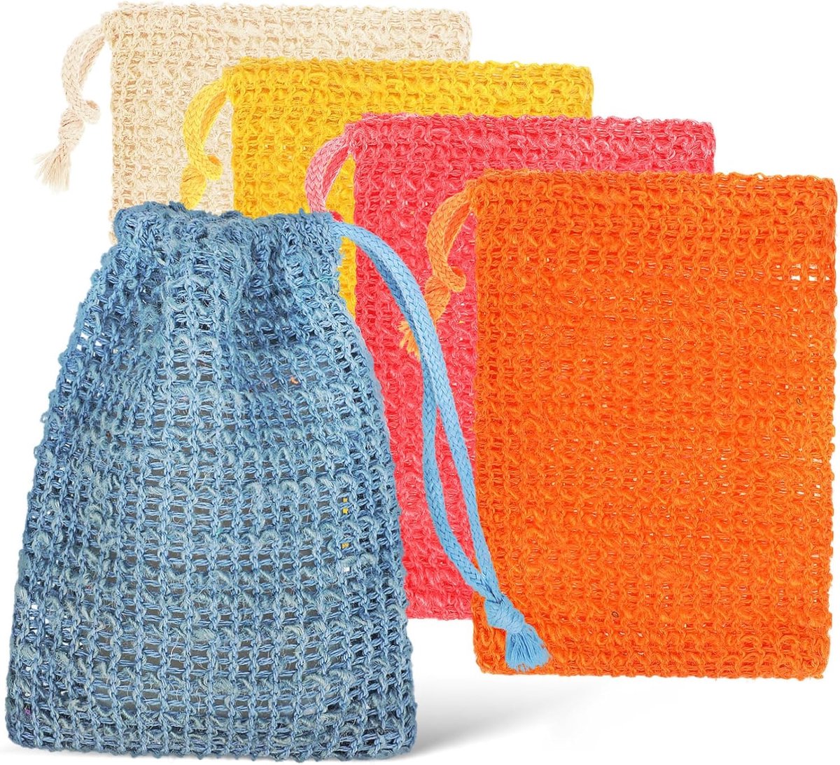 Zeepzakjes - Sisal Scrubbers - Douchen en Baden - Met Trekkoord Ontwerp - 10 Stuks - Natuurlijk