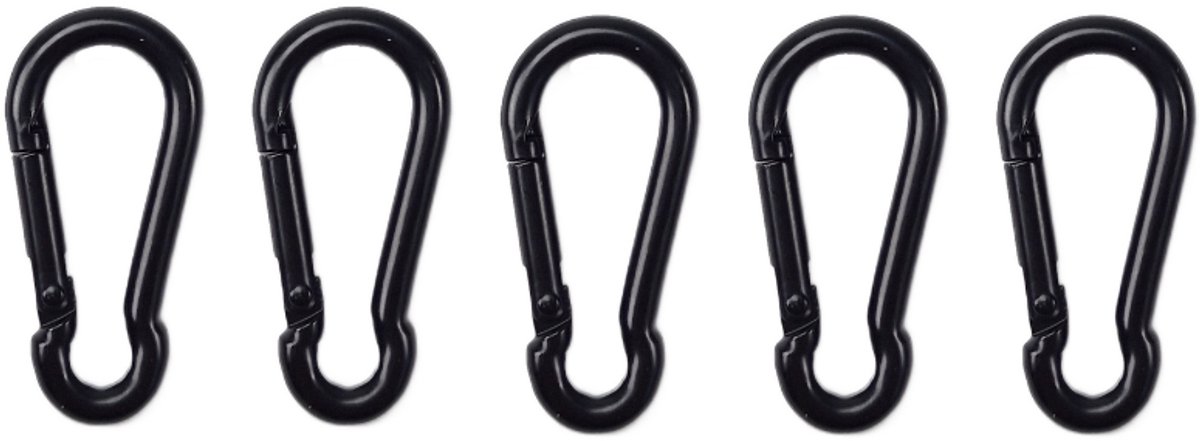 BCF-Products - Karabijnhaak - 4x40mm - 5 stuks - Zwart - Musketonhaak - Carabiner - Klein - Mini
