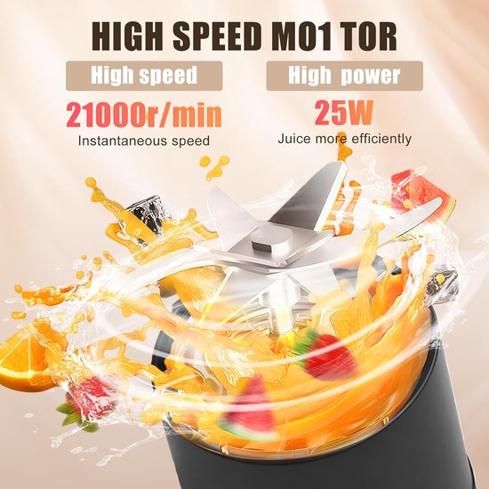 Thijox - 380ML Draagbare Elektrische Mixer - USB-entsafter - Mini Smoothie Maker voor Reizen en Sportschool - Zwart - Perfect voor Shakes en Smoothies van Thijox — afbeelding 2