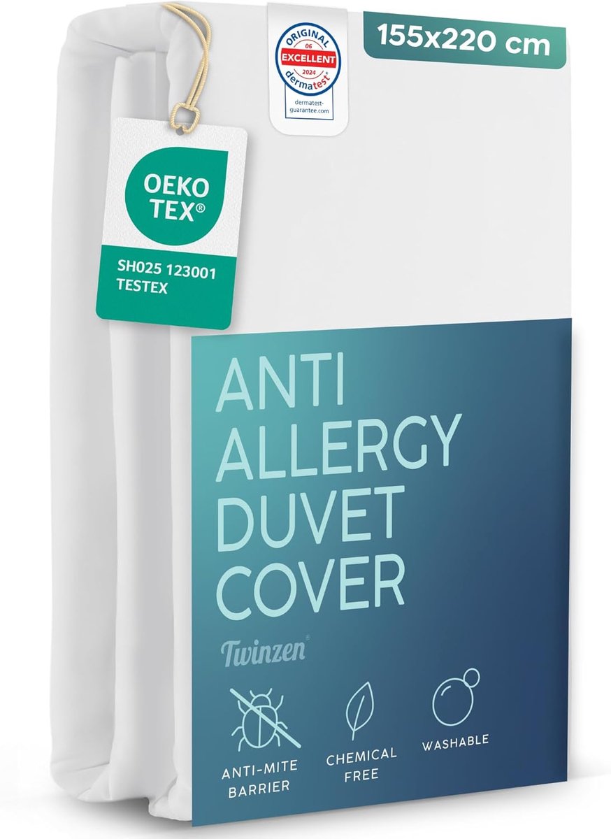 Anti-mijt Dekbedovertrek - Mijtdichte Hoes - Allergie Vrij Slapen - Hoge Dichtheid Weefsel - 155x220 cm - Wit