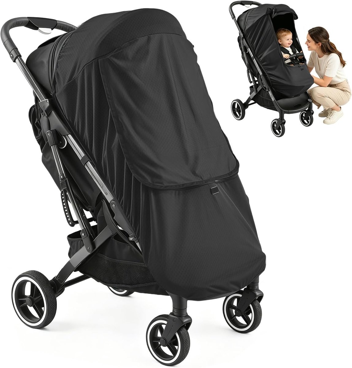 Thijox - Zonwering Kinderwagen UPF 50+, Zonnezeil voor Buggy en Babykuip, Universeel Elastisch Ademend met UV-Bescherming voor Zomerwandelingen