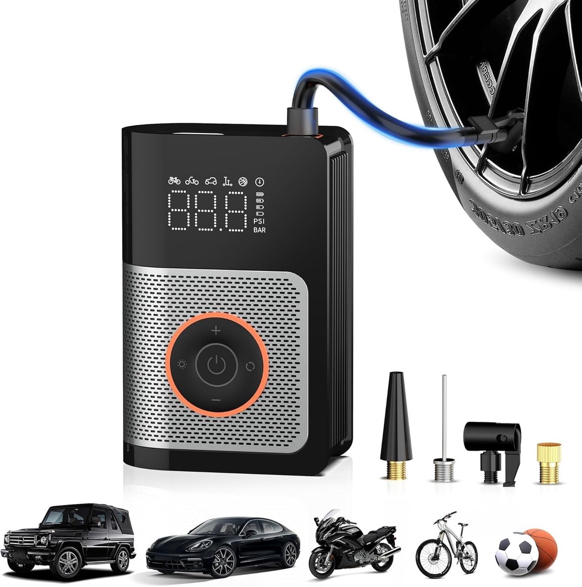 SnelShoppen - Draadloze Elektrische Luchtpomp, Draagbare Accu Fietspomp met Alle Ventielen, Ideaal voor Fietsen, Auto's, Bals en Meer, Compact en Lich
