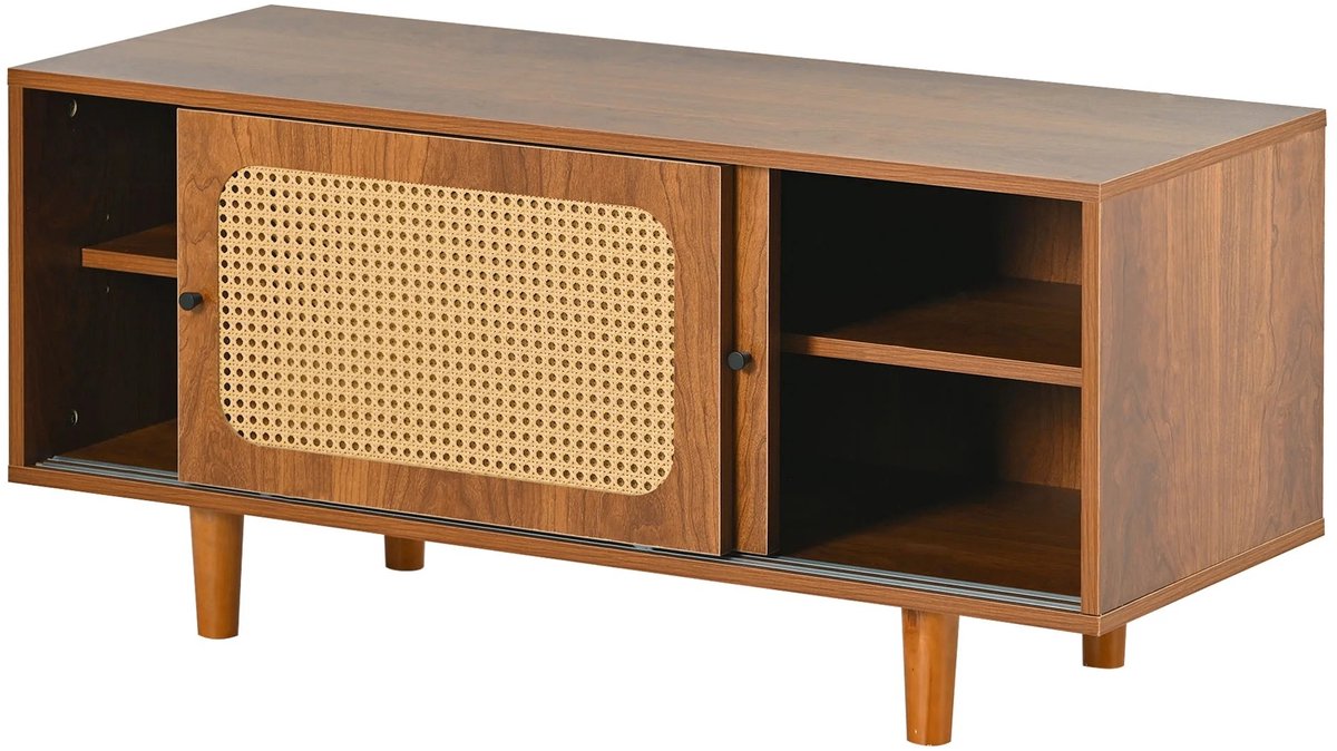 Home & Beyond® Schoenenkast met Rotanlook en Schuifdeuren - Schoenenrek met Verstelbare Planken - Bruin en Naturel - 104 x 40 x 48 cm