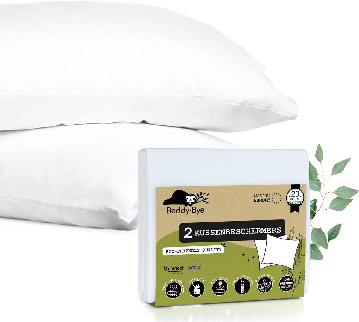Thijox - Waterdichte Tencel™ Kussensloopbeschermer 40x70 cm (set van 2) met ritssluiting - Oeko-Tex® gecertificeerd, Ecologisch en Duurzaam, Made in E