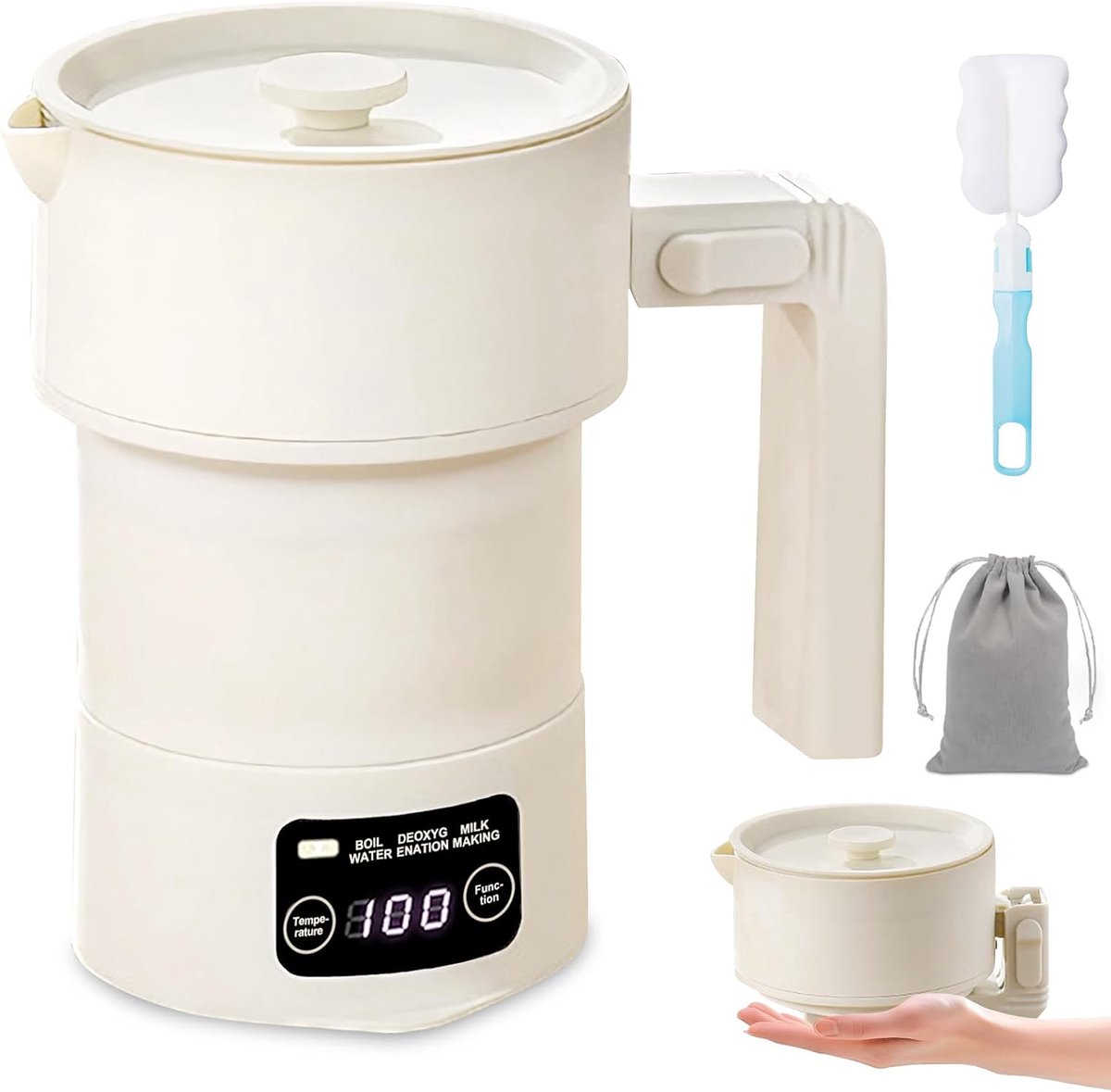 Opvouwbare Waterkoker - Reis Waterkoker - Koken Onderweg - 9 Temperatuurstanden - 600 ml - Wit