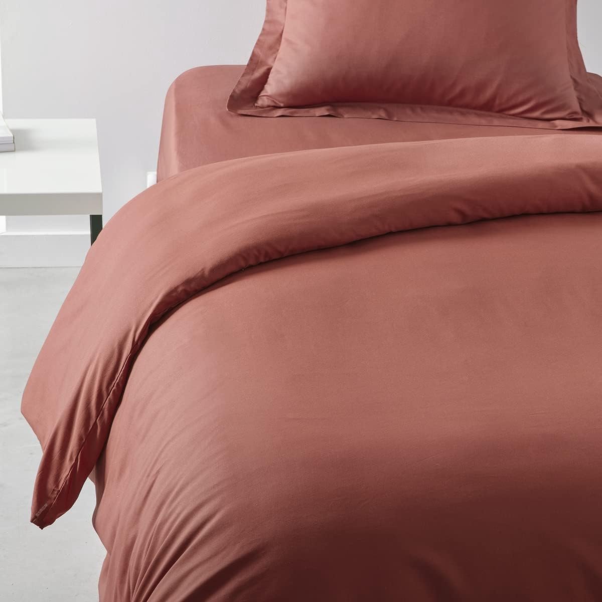 SnelShoppen - Dekbedovertrek 140 x 200 cm voor Eenpersoonsbed, 100% Katoen, Terracotta, Makkelijk te Onderhouden, Machinewasbaar, Handslot en Knopen