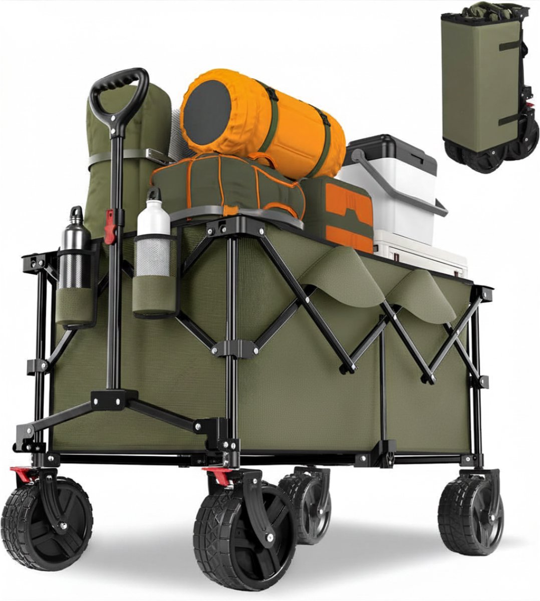 SP® Bolderkar - 150kg Laadvermogen - Opvouwbare Wagen Met Remmen - Groen - 92cm x 57cm x 97cm