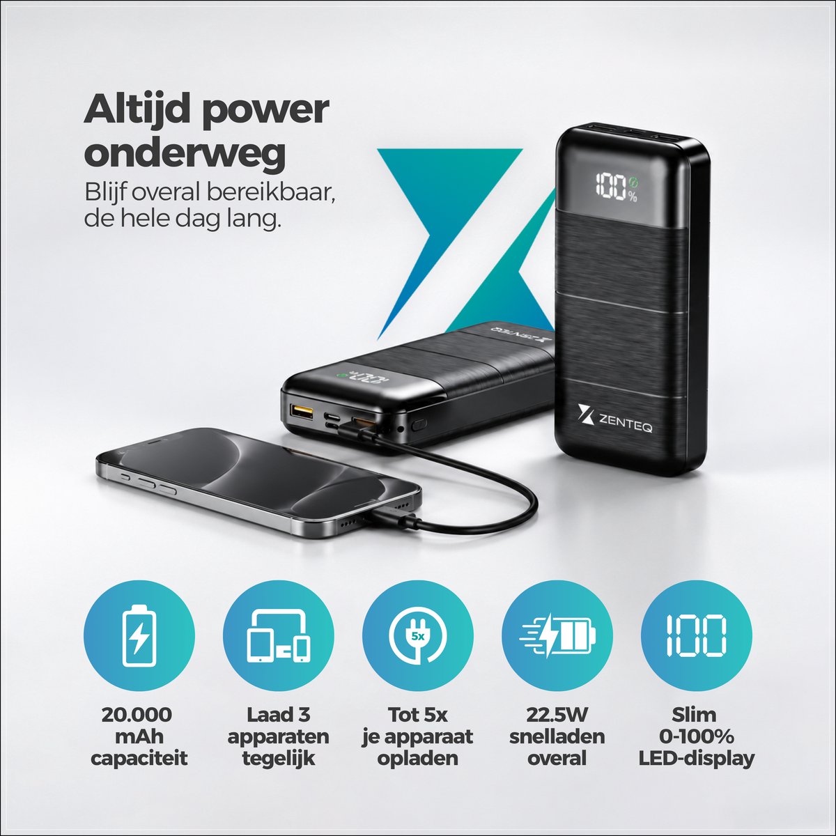 Zenteq Powerbank 20000 mAh Snellader USB-C - afbeelding 2