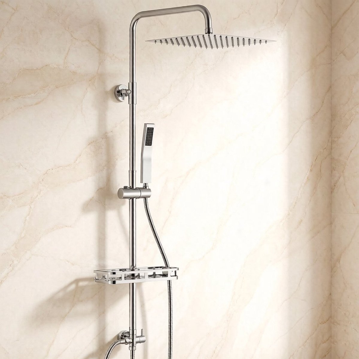 Sofetiy Max Douche Set - Douchesysteem Met Plankje - Regendouche - 10 inch Douchekop - Verstelbare Hoogte 72 -110 cm - Waterbesparend - Chroom
