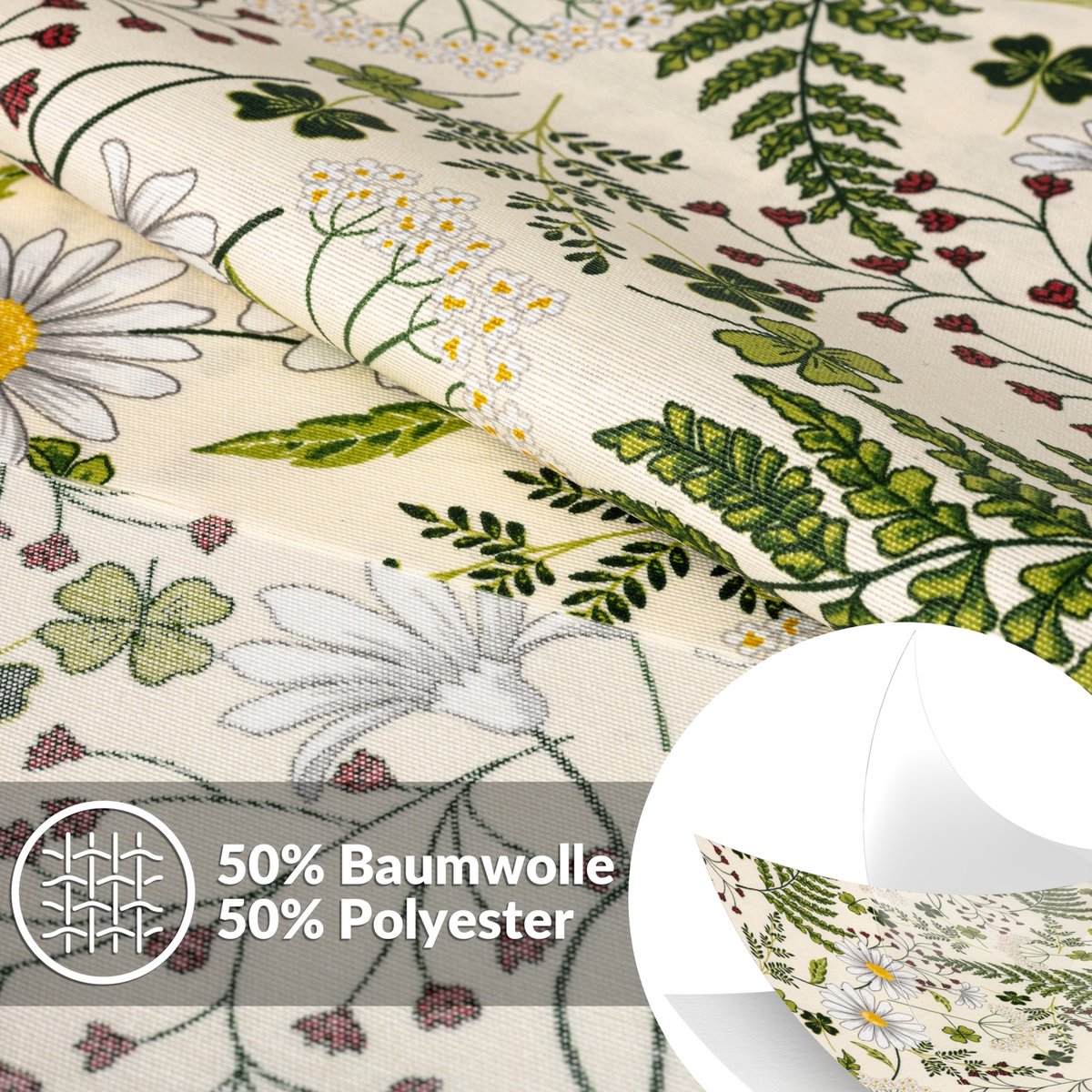 ANRO Tafelkleed Kamille Groen Ovaal 200x140cm Met sierband Afwasbaar Waterafstotend Binnen & Buiten