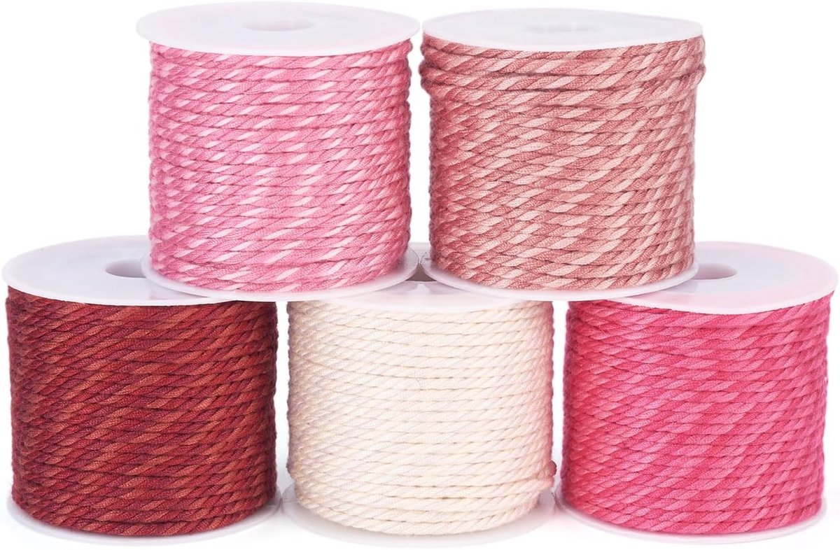Ronde gevlochten polyester koord van 2 mm voor macramé, armbanden en sieraden maken, ideaal voor home decor en creatief knutselen in rood en roze