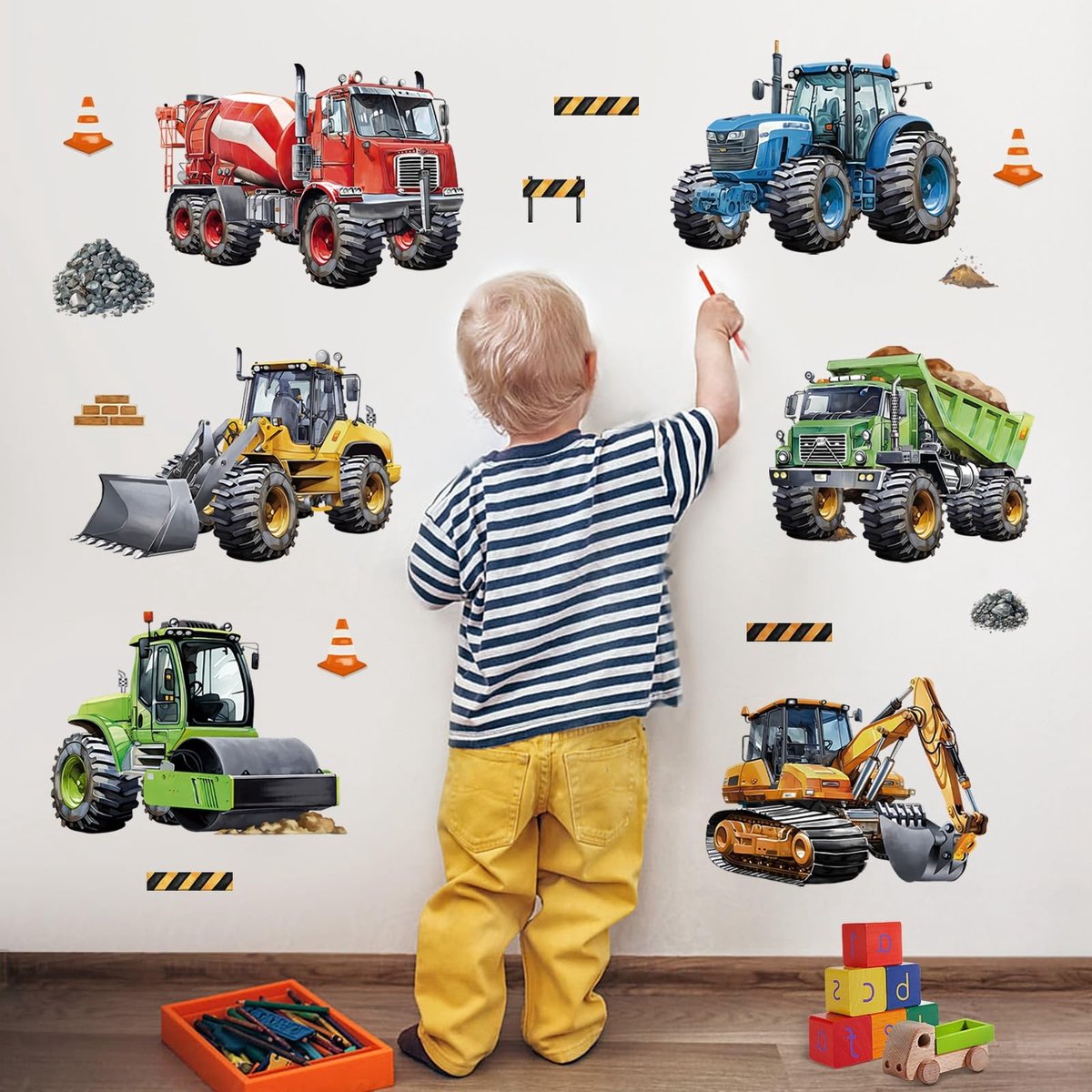 Dailygoods- Muurstickers Auto's - Vrachtwagens/Tractoren - Wanddecoratie Kinderkamer - Muu