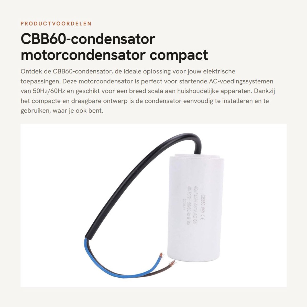 Dailygoods - CBB60-condensator - motorcondensator - compact en draagbaar - 40uF 450V - ideaal voor start AC-voedingssysteem - geschikt voor diverse hu...