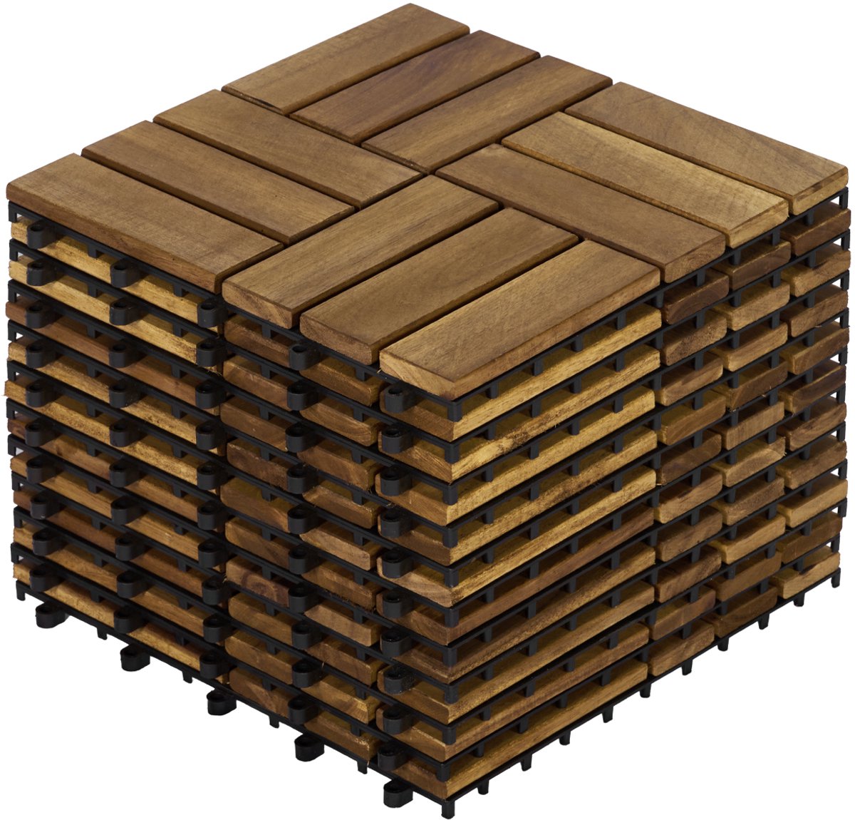 Houten Kliktegels - Acacia Vlondertegels - Handig Kliksysteem - Schaakbordpatroon - 11 Stuks - Balkon en Terras - 30x30 cm - Geel