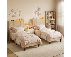 Bealife BF28 Bed - 90 x 200 cm - LED-verlichting - Opbergbaar hoofdeinde en lattenbodem - Beige