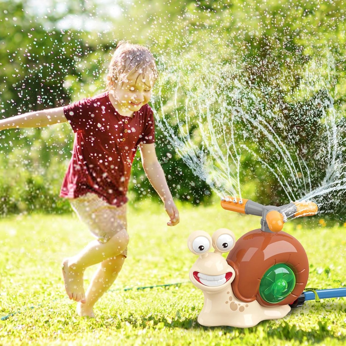Draaiende Slak Sproeier voor Kinderen - Buiten Tuinspeelgoed - met Slangaansluiting & Grondhouder - Veilig & Duurzaam - Zomer Waterplezier voor Jongens & Meisjes - 1 Stuk