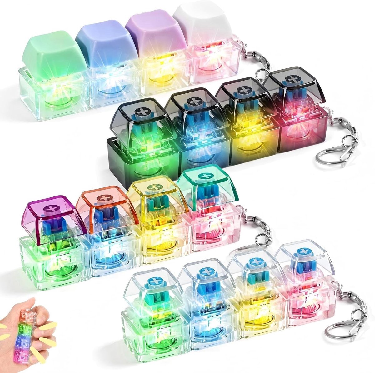 Toetsenbord Fidget Speelgoed - LED Licht - 4-Toetsen Stressverlichting Klikker Sleutelhanger - voor Volwassenen & Kinderen - 1 Set