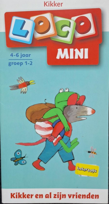 Boekcover met Kikker en al z'n vriendjes, een kikker draagt een muis op zijn rug. De titel is Kikker en al zijn vriendjes. Leeftijd 4-6 jaar.