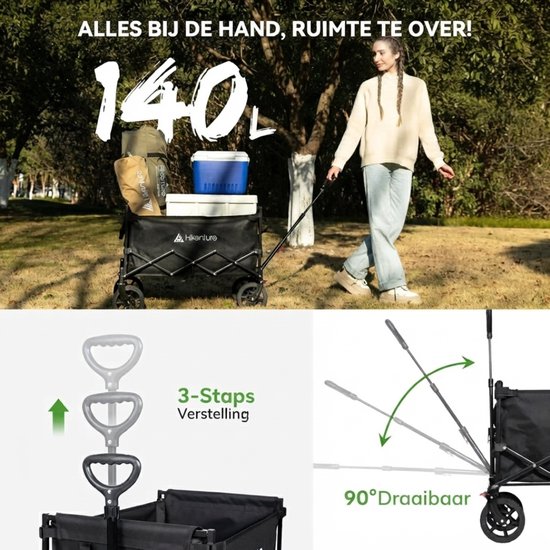 SP® Bolderkar - Vouwhandkar Met Remmen - 150 kg Laadcapaciteit Uiterst Vouwbare Handkar - Zwart - 75cm x 48cm x 62cm van sp — afbeelding 3