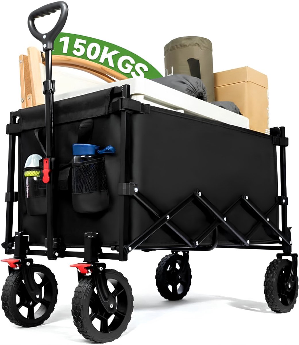 SP® Bolderkar - Vouwhandkar Met Remmen - 150 kg Laadcapaciteit Uiterst Vouwbare Handkar - Zwart - 75cm x 48cm x 62cm