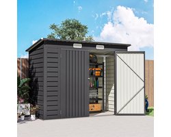 Metalen Tuinhuis 249x121x183 cm – Tuinschuur van Staal met Dubbele Deuren – Weerbestendige Opslag voor Tuingereedschap – Grijs
