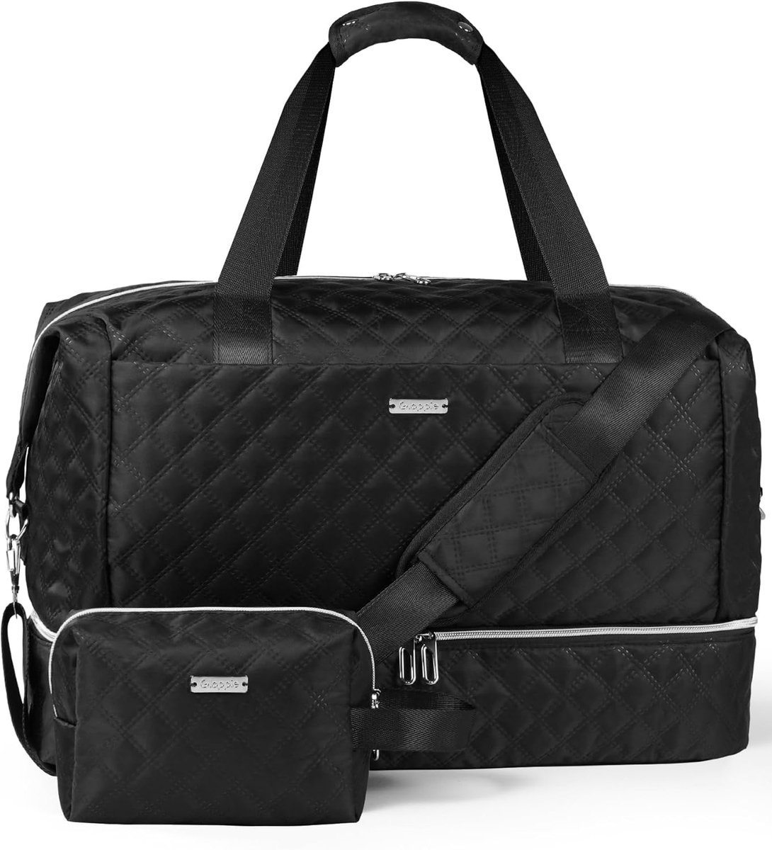 SnelShoppen - Vouwbare Reisbagage 39L Waterproof Duffle Bag met Schoencompartiment en Makeup Tas, Grote Weekend Tas voor Vrouwen, Zwart
