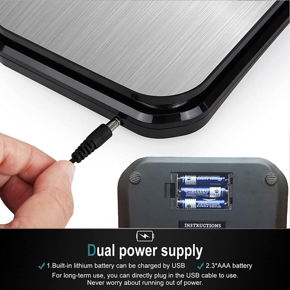 SnelShoppen - IP67 Waterdichte Keukenweegschaal 0,1g Precisie 11lb/5kg Afwasbaar Roestvrij Stalen Platform USB Oplaadbaar Digitale Voedselweegschaal v