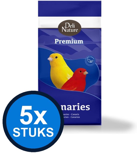 Deli Nature Premium voer voor kanaries met een gele en een rode kanarie op de verpakking. 5x stuks.