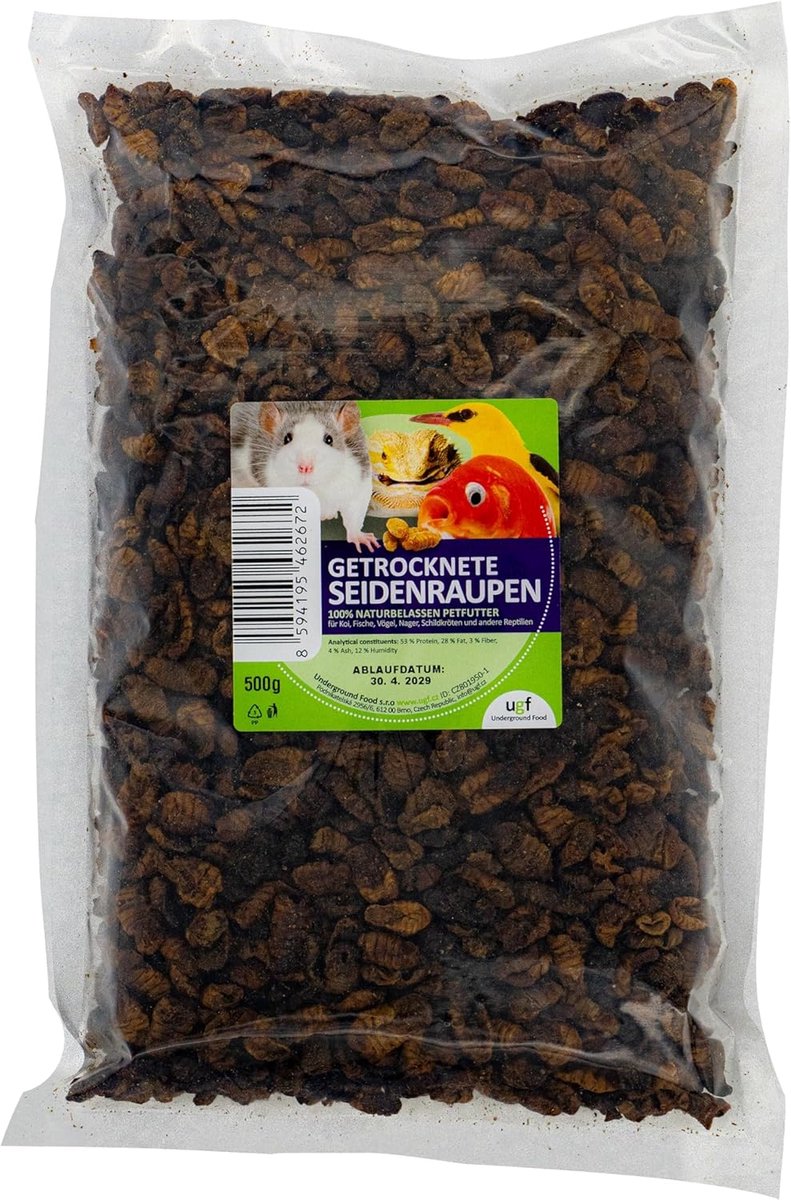 Thijox - Gedroogde UGF Koi Zijderupsen 500g - Hoogwaardige Koi Voer, Visvoer voor Vijvervissen, Insectenvoer voor Vissen, Vogels, Hamsters, Knaagdiere