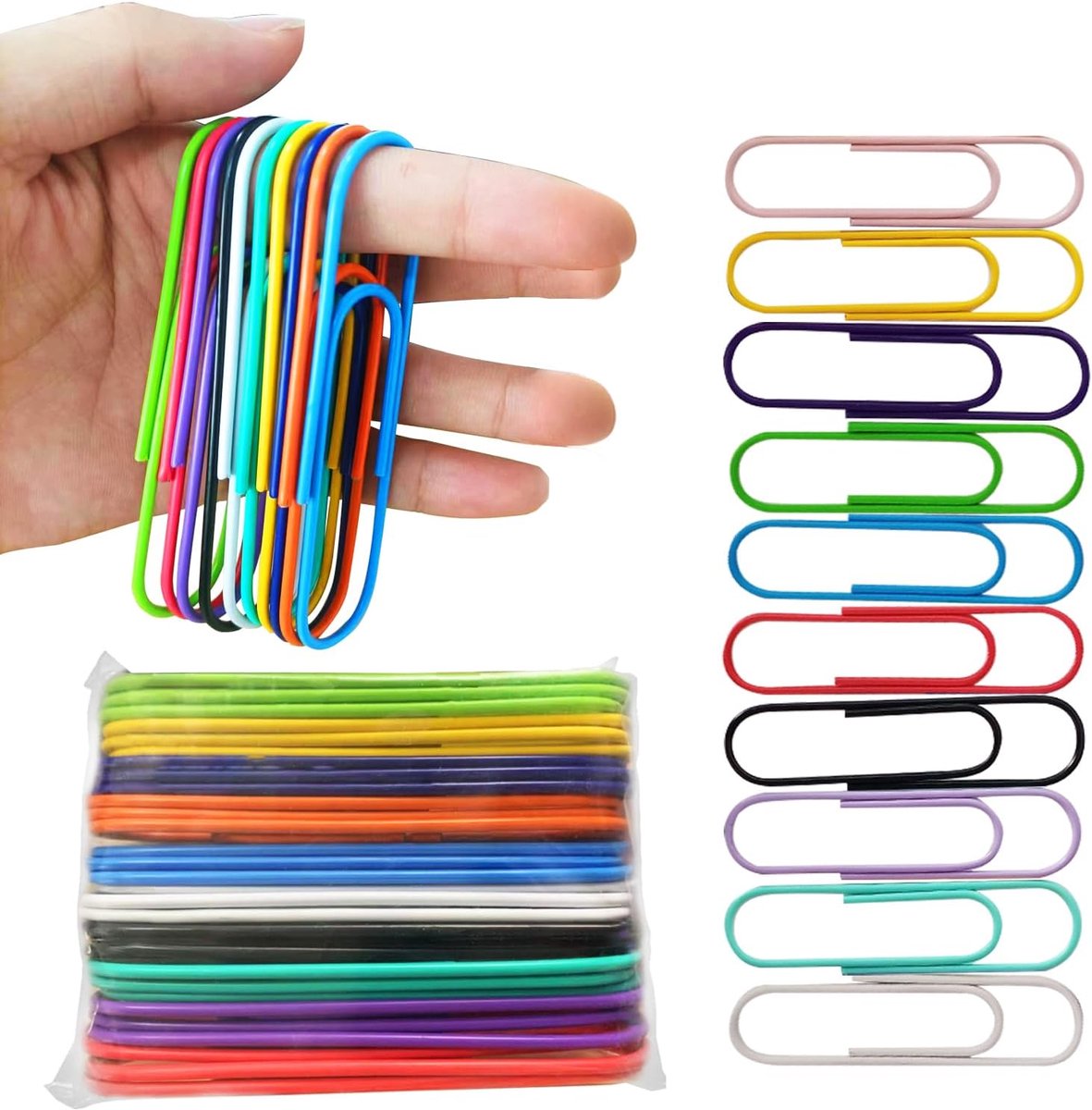 SnelShoppen - Kleurige Jumbo Paper Clips 30 Stuks, 100 mm Grote Papieren Klemmen met Heldere Vinyl Coating, Multicolor Voor School & Kantoor