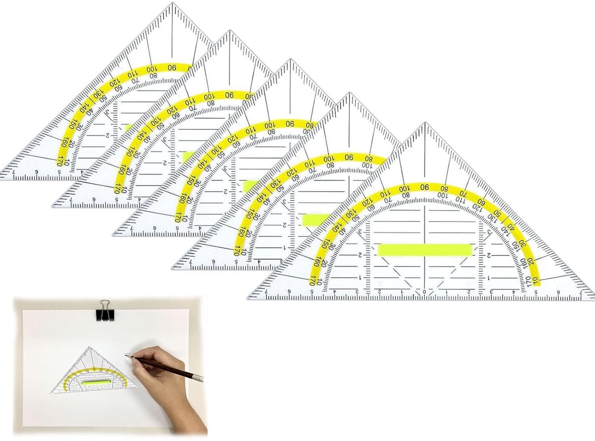 Thijox - 5 stuks Geodriehoek, Flexibele Geodriehoek met Greep, Transparant, 16 cm, Ideaal voor School, Kantoor en Creatief Gebruik