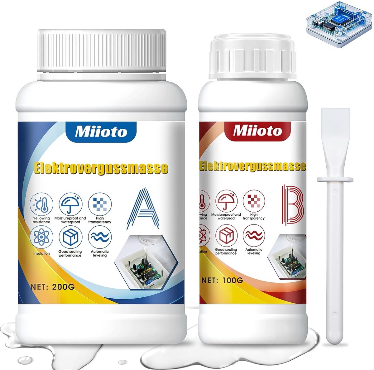 Thijox - Gietmassa Elektronica, Transparante Afdichtmassa A+B 300g, Waterdicht voor Aansluitdozen, Printplaten, Besturingskaarten, Supersterke Hechtin