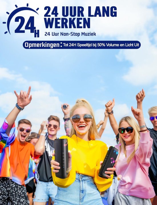 Bluetooth Speaker Draagbare Luidspreker 30W Muziekluidspreker 24 uur Batterijduur Waterdicht en Stofdicht met TWS Handsfree Meeslepend Stereogeluid RGB-Feestlicht met Koord Zwart Kerstcadeaus — afbeelding 3
