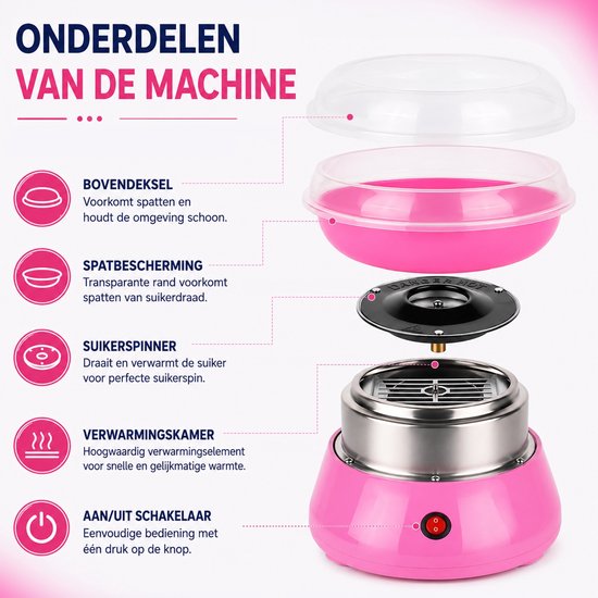 Waxels® Suikerspin Machine 450W – Elektrische Suikerspinmaker – Mini Cotton Candy Machine – Compacte Suikerspinmaker voor Thuis – Inclusief Maatlepel & Stokjes – Rood – EU Stekker — afbeelding 4