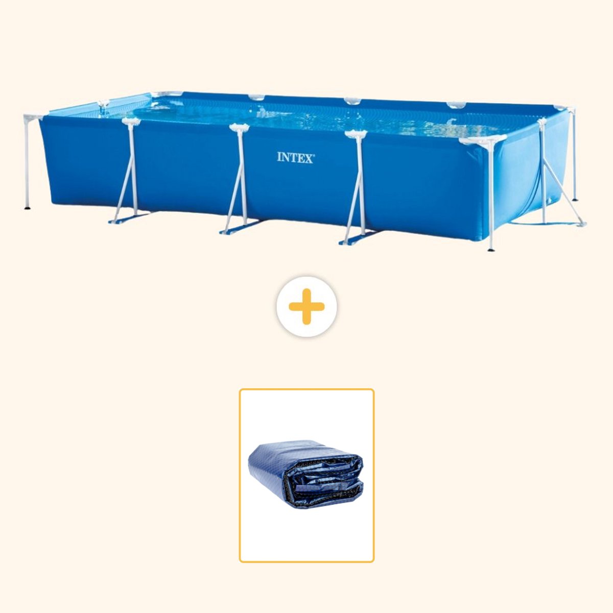 Intex Rechthoekig Frame Zwembad - 450 x 220 x 84 cm - Blauw - Inclusief Solarzeil - 2-delig