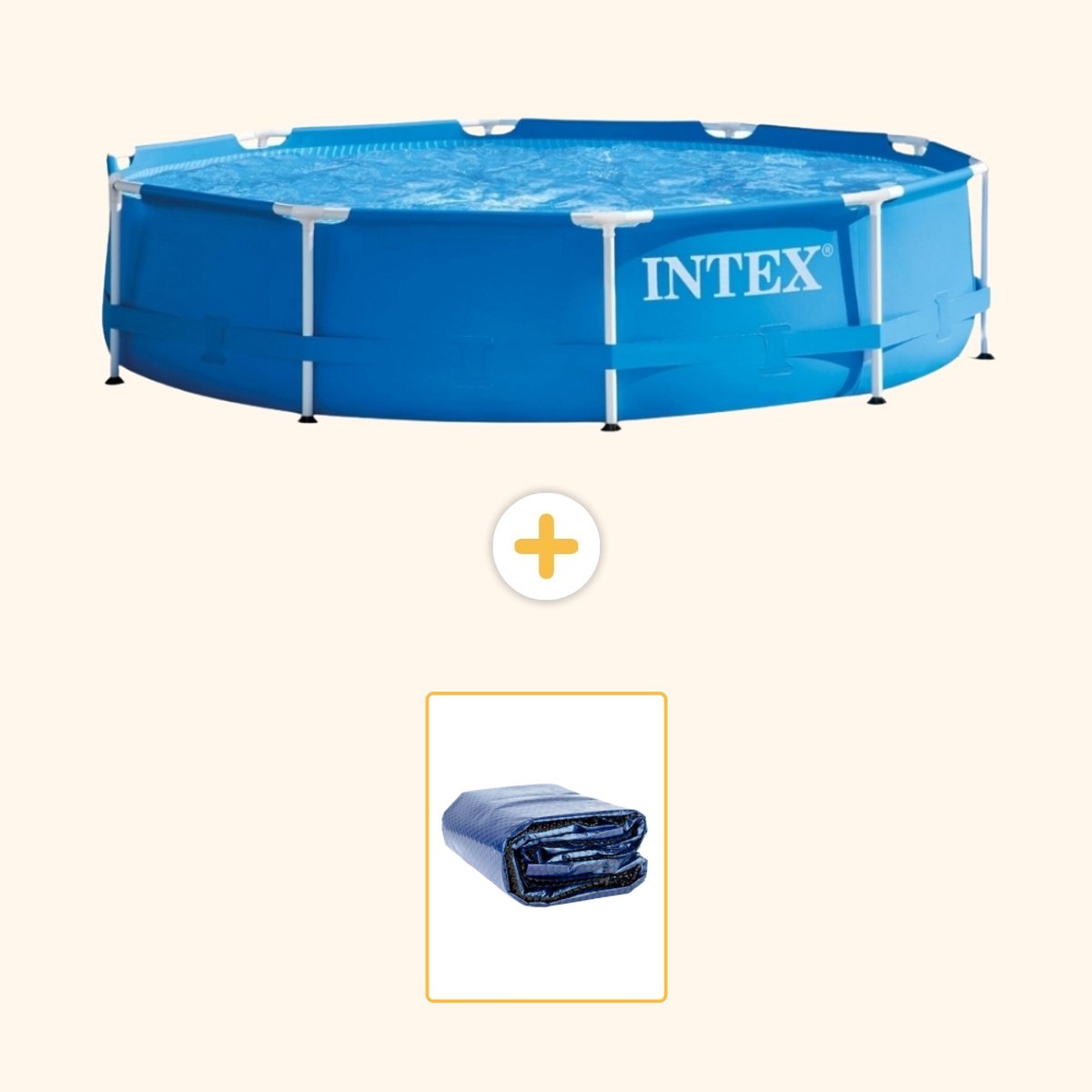 Intex Rond Frame Zwembad - 366 x 76 cm - Blauw - Inclusief Solarzeil - 2-delig