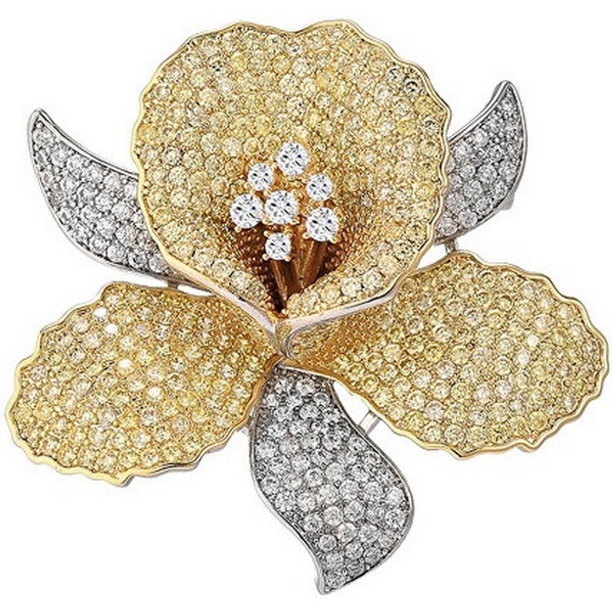 TROLI STAINLESS STEEL/GOLD-PLATED BLOEM BROCHE MET KRISTALLEN 1 STUK