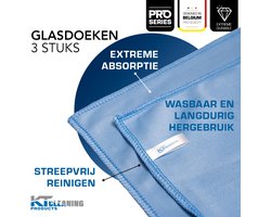KT Cleaning Microvezeldoekjes 40x40 cm - 3 Stuks - Glasdoek voor Ramen Wassen - Streepvrij Resultaat - Microvezel Doek voor Glas en Spiegels