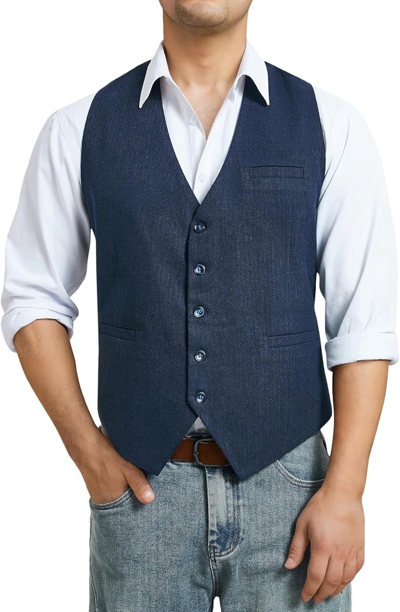 Heren Haringbone Tweed Vest van Wol voor Formele en Informele Gelegenheden, V-hals, Bruin, Eén Maat, Hip Lengte