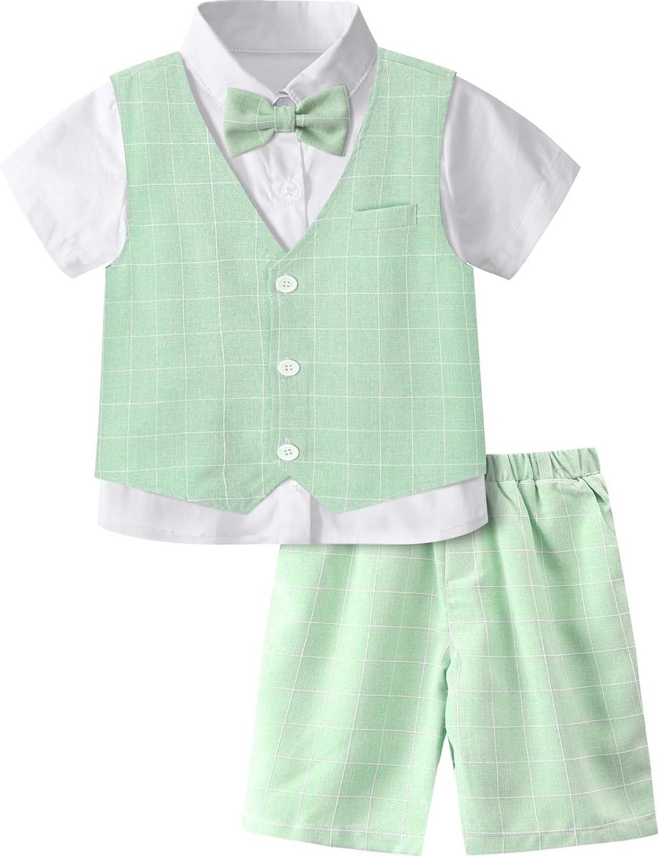 Set van 3 Stukken Herenkostuum voor Jongens - Vest, Overhemd, Broek, Strik en Zakdoek voor 4-11 Jaar