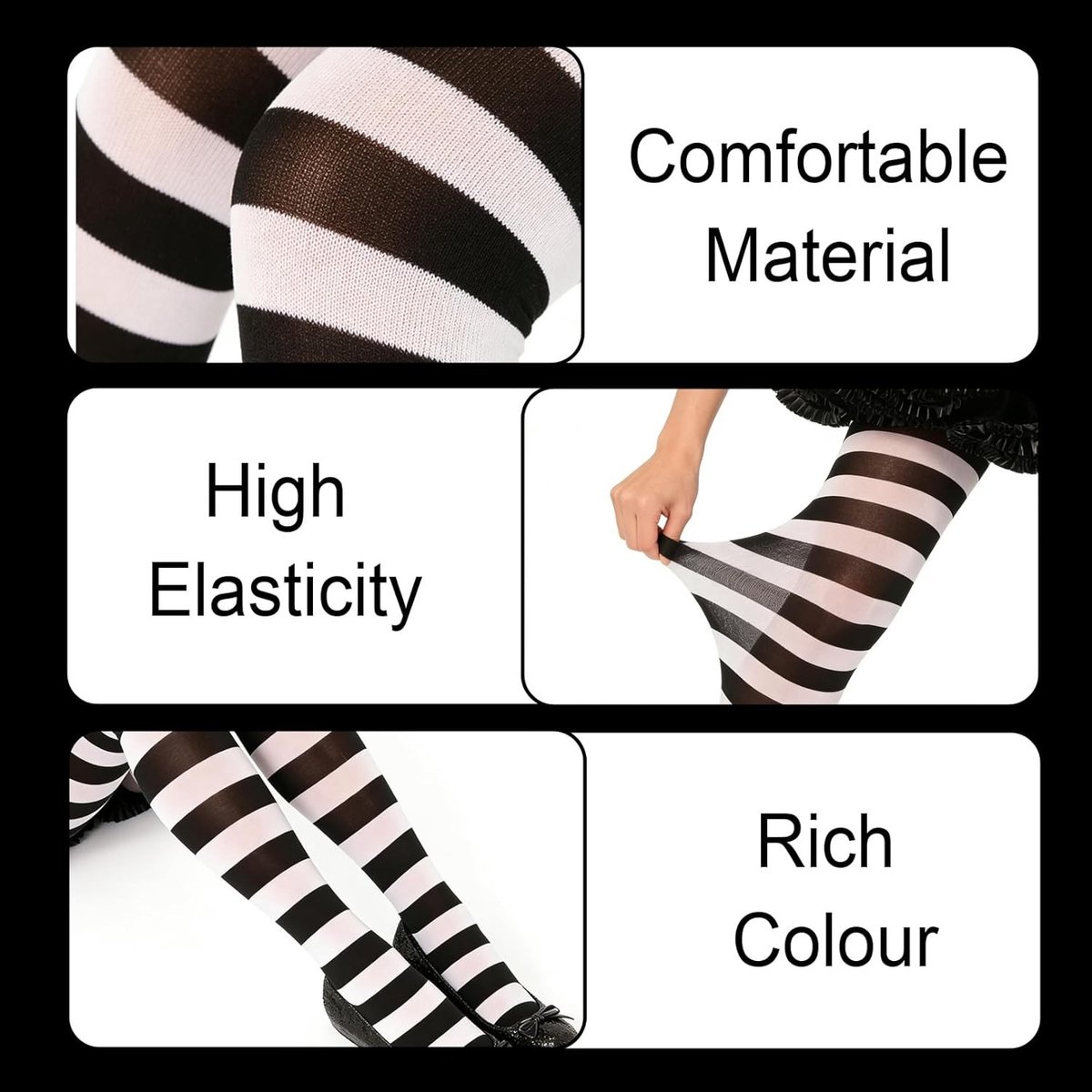 Gestreepte Dames Panty’s voor Carnaval, Halloween, Cosplay en Themafeesten - Comfortabele en Duurzame Kousen met Uniek Design