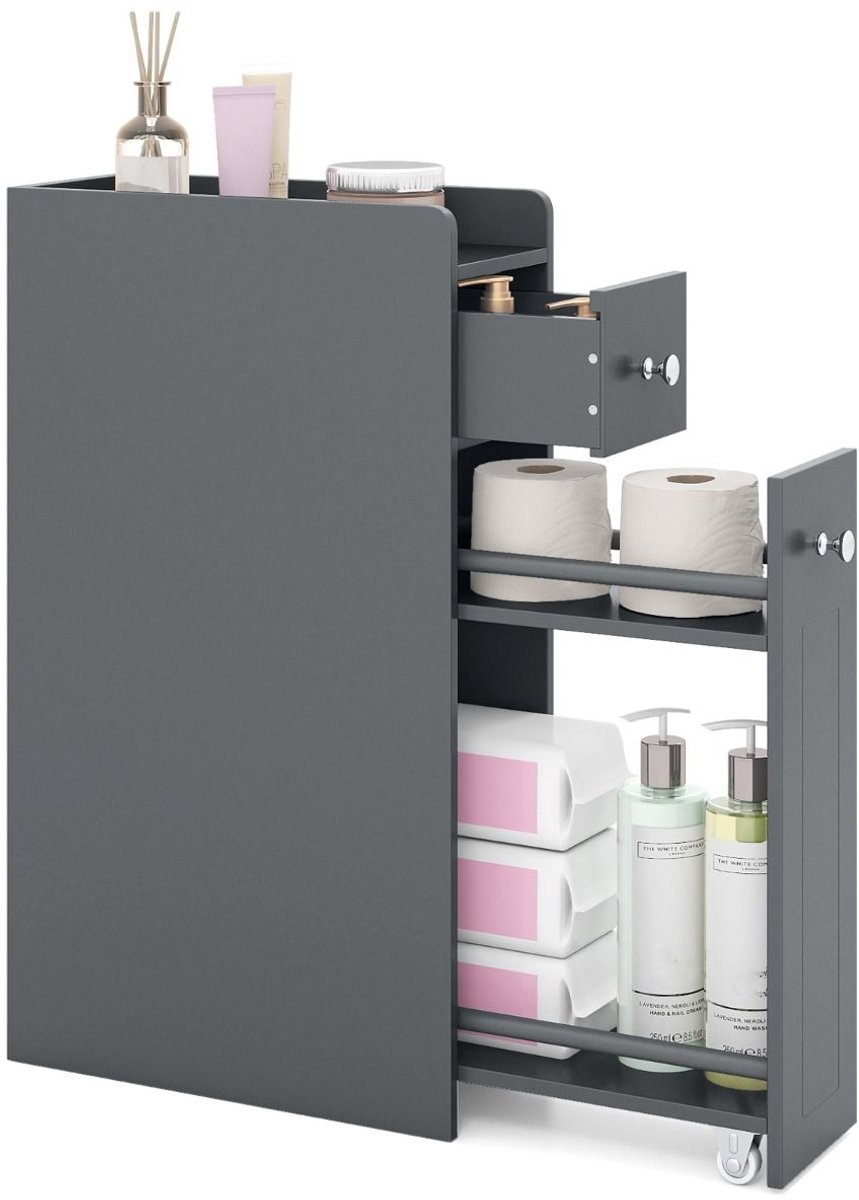 SureDeal® - Badkamerkast - Badkameropbergkast Smalle Kast - Niveaus - Naast Toilet - Uitsc