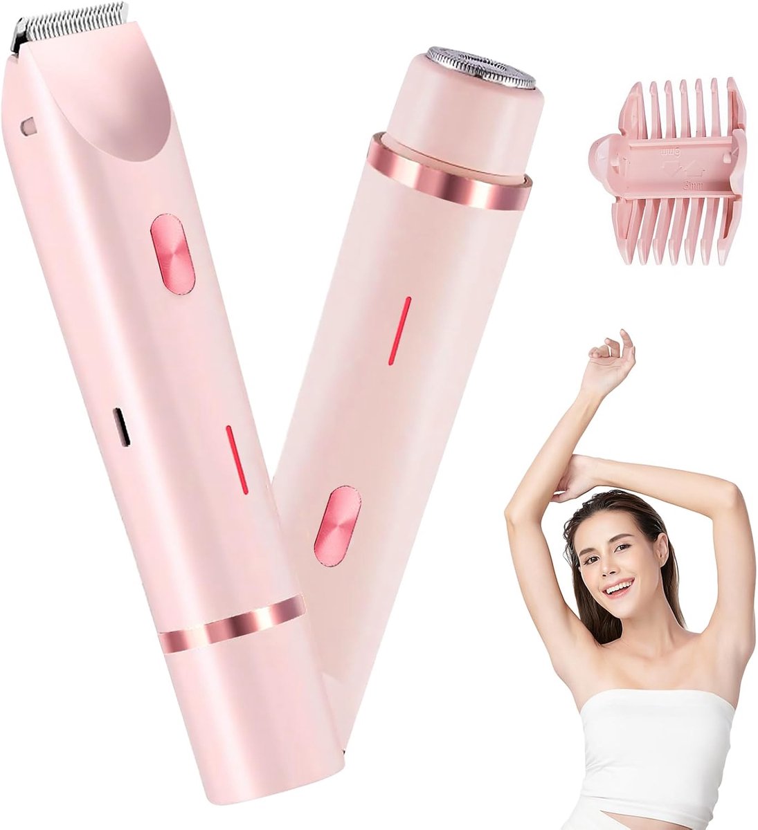Thijox - Elektrisch Intiem Scheerapparaat voor Vrouwen, 2-in-1 Waterdicht Scheerapparaat, IPX7, Voor Gezicht, Lichaam, Benen, Arm, Inclusief Bikinitri