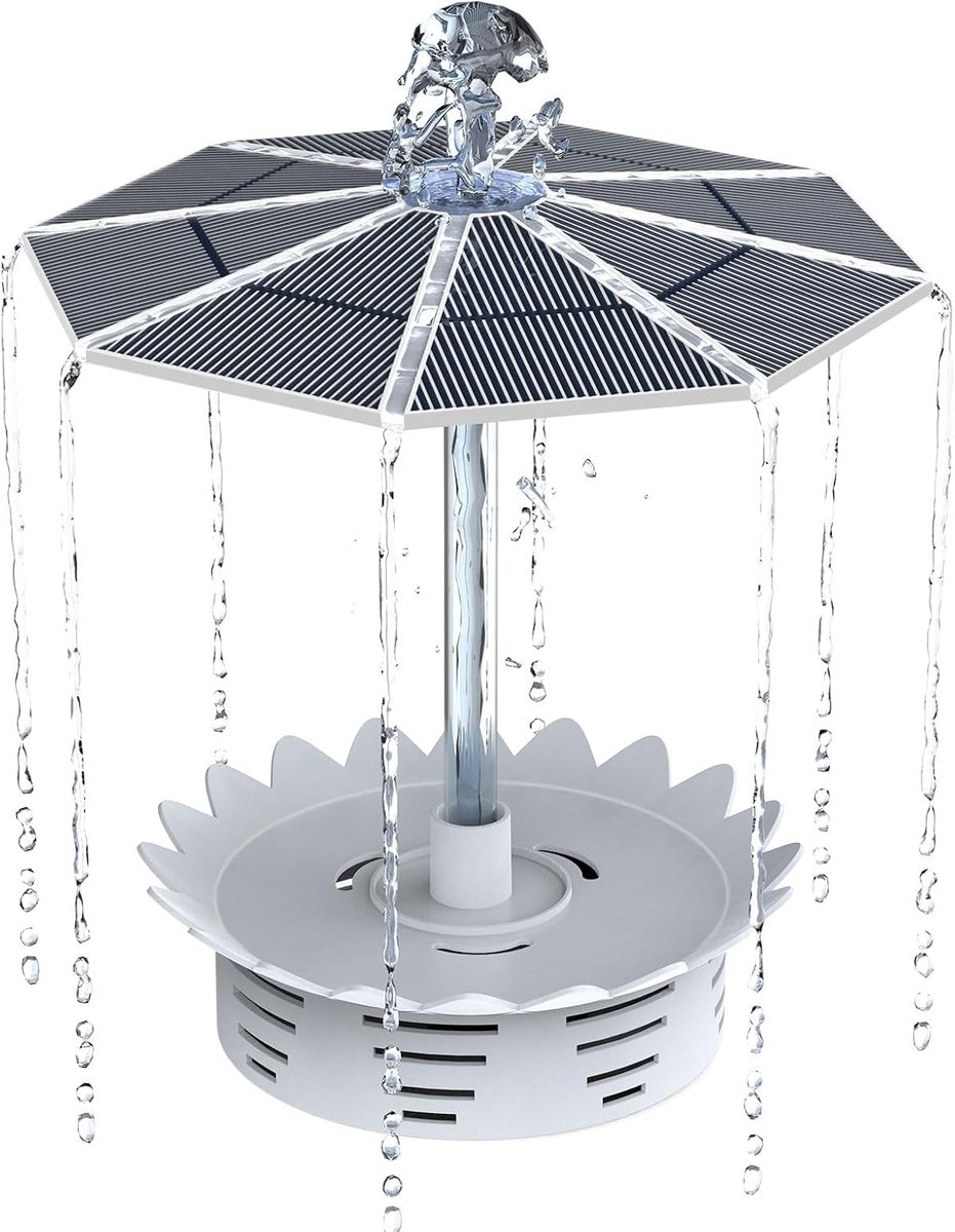 SnelShoppen - Solar Tuinfontein 3.5W met Afneembare Zonnepaneel - Unieke Parasol Vorm voor Tuinen, Vijvers, Vogelbaden en Buitenruimtes